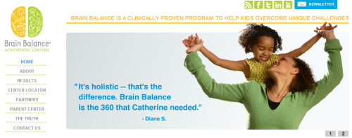 Masthead from the Brain Balance Center's website. "clinically proven"!